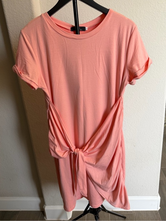 LILLUSORY Dresses & Skirts - Lillusory Peach Tie-Front Midi Dress - Casual Short Sleeve Mid L